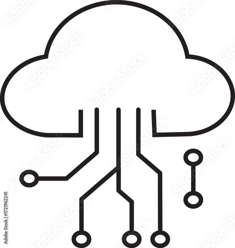 cloud computing concept vector.Digital cloud computing icon linking network circuitry, symbolizing technological connectivity