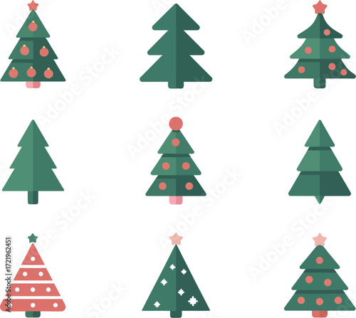 Minimalist Christmas Tree Designs A 3x3 Grid Collection for Festive Holiday Graphics