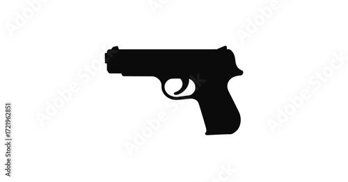  Black silhouette of semi-automatic handgun—minimalist firearm icon for law enforcement, weaponry, safety, or security-related design themes