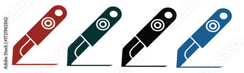 Cutter knife, stationery knife icon set, in trendy outline style design, Vector graphic illustration, Cutter icon for website design 
