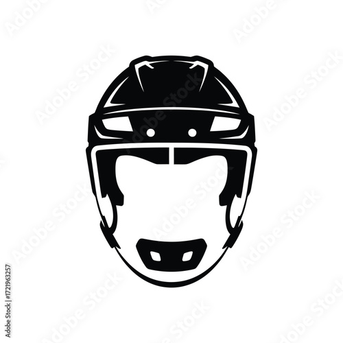 Black and white illustration of a hockey helmet with a protective cage