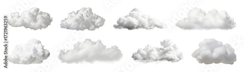Obraz na płótnie PNG Fluffy clouds isolated collection, element set on transparent background