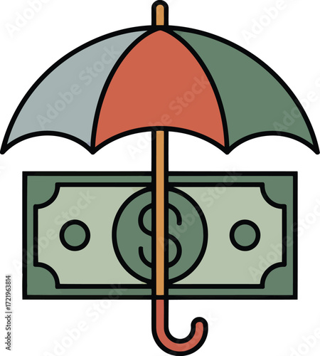Financial Security and Investment Safety Concept with Umbrella Protecting a Dollar Bill