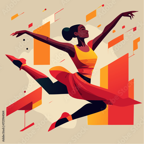 Elegant ballerina gracefully leaping with modern artistic flair, capturing the beauty and passion of dance, perfect for artistic projects and creative inspiration