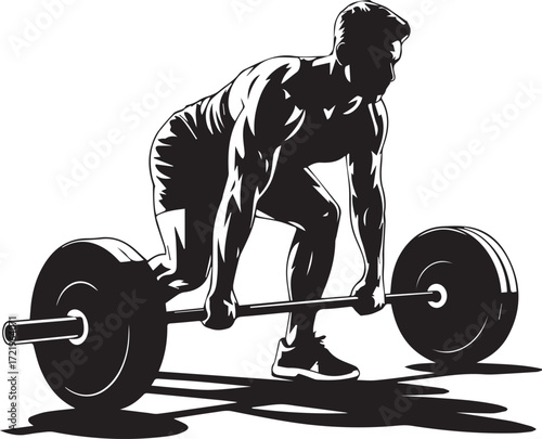 Fitness athlete silhouette performing a heavy deadlift exercise with a barbell powerful workout