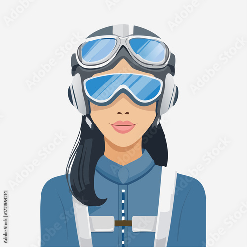 Confident female pilot avatar ready for adventure in the sky, vector design offers versatility for aviation, travel, and aerospace branding with a modern edge.
