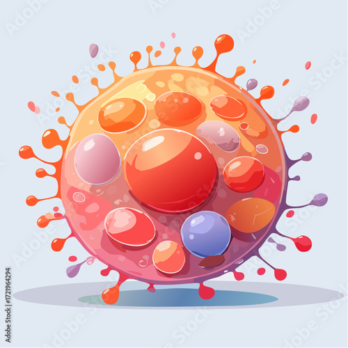 Vibrant depiction of a virus cell with protruding spikes, perfect for health campaigns, educational materials, and scientific research illustrations with modern flair