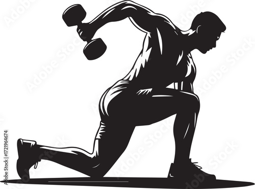 Fitness athlete silhouette performing dumbbell triceps exercise intense workout pose