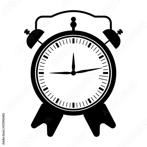 Vintage Alarm Clock Icon in Black and White | Retro Clock Illustration Silhouette