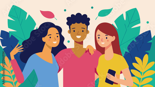 three-scenes-of-friends-posing-for-photos--in-the- (1).eps