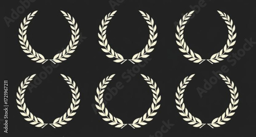 laurel, wreath, set, vector, illustration, leaves, branch, award, symbol, victory, achievement, success, honor, design, emblem, badge, decoration, trophy, winner, classic, elegant, antique, circle, cr