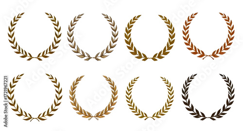 laurel, wreath, set, vector, illustration, leaves, branch, award, symbol, victory, achievement, success, honor, design, emblem, badge, decoration, trophy, winner, classic, elegant, antique, circle, cr