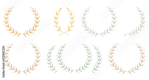 laurel, wreath, set, vector, illustration, leaves, branch, award, symbol, victory, achievement, success, honor, design, emblem, badge, decoration, trophy, winner, classic, elegant, antique, circle, cr