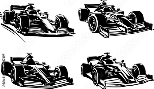 Formula 1 Race Car Silhouette Clipart Set