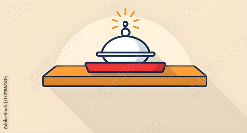 flat cloche icon, cute cloche cartoon, shiny cloche, metallic cloche, round cloche cartoon, cooking cloche, cloche on plate, covered food cartoon, cloche artwork, cartoon restaurant service, kitchenwa