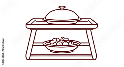 tray with cloche, serving tray cartoon, silver cloche, kitchen cloche, restaurant service cloche, waiter cloche, banquet cloche, cloche illustration, covered dish, cloche hand drawn, food lid cartoon,