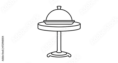 food dome, dining cloche, meal cover, tray with cloche, serving tray cartoon, silver cloche, kitchen cloche, restaurant service cloche, waiter cloche, banquet cloche, cloche illustration, covered dish