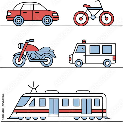 car motor bike train vector art illustration 