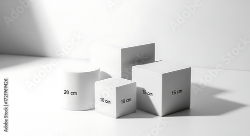Geometric Shapes in Daylight Cylinders and Cubes with Measurements, Ideal for Design