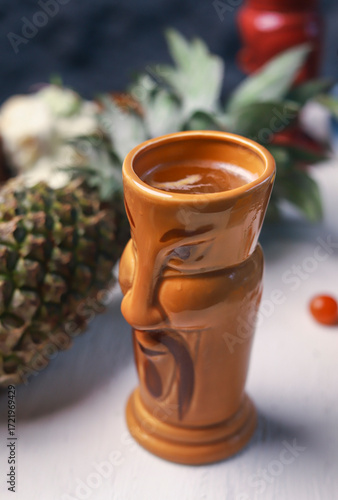 Tropical Pineapple Cocktail in Tiki Mug