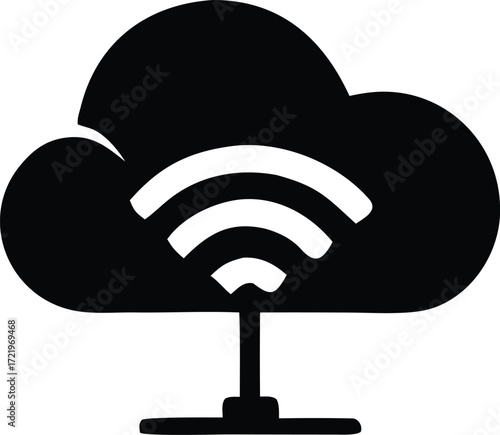 Cloud computing network connection icon represents wireless data transfer and digital storage technology symbol