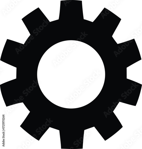 Simple black and white gear icon symbol representing mechanical engineering and industry machinery concept