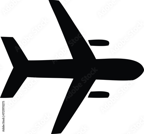 Simple silhouette of a modern passenger jet airplane in flight for travel aviation and transportation themes