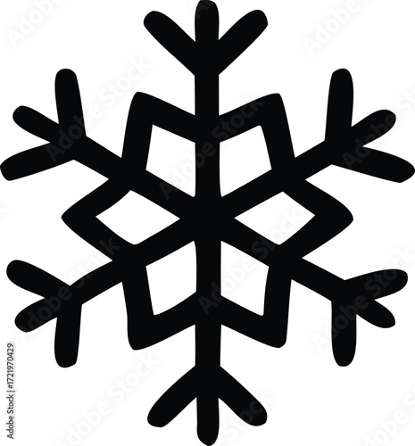 Simple black snowflake design a six-pointed geometric winter icon representing cold and frost for festive holiday celebrations