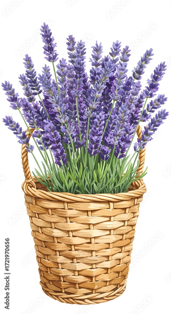 Obraz premium Basket of fresh lavender flowers on white background 