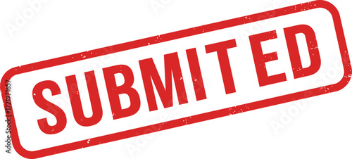 Red rectangular rubber stamp officially marking document as submitted status approval confirmation isolated on transparent background