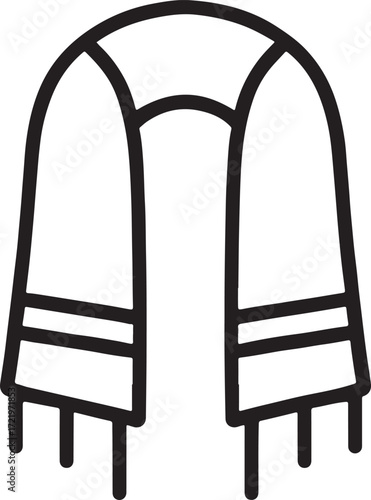 Tallit (prayer shawl) outline silhouette, Jewish ritual garment, vector EPS, religious design