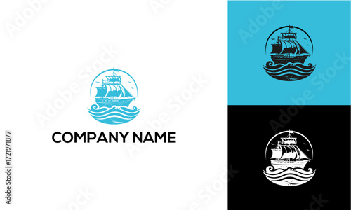 Vintage Sailing Ship Ocean Vessel Logo Design.