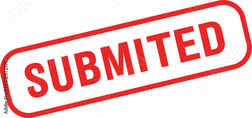 Red stamp clearly showing the word submitted ready for approval processes isolated on transparent background