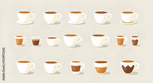 coffee shop cups, coffee drink icons, cartoon cup set, coffee mugs vector, simple coffee cup cartoon, steaming hot mug, cafe illustration set, coffee theme cartoon, cute mug cartoon, funny cup faces, 