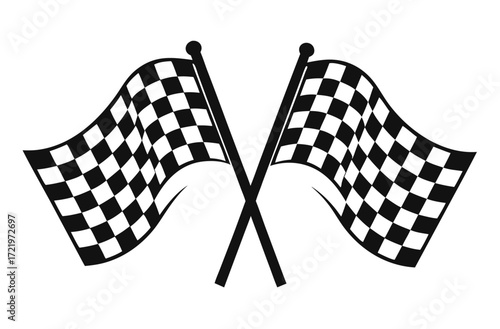 Crossed checkered flags waving, a symbol of victory, speed, and competition, perfect for racing event promotions, motorsport branding, and winning business concepts.