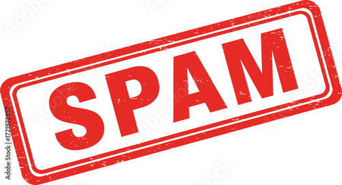 Red rectangular stamp with spam text overlay in bold red letters isolated on transparent background