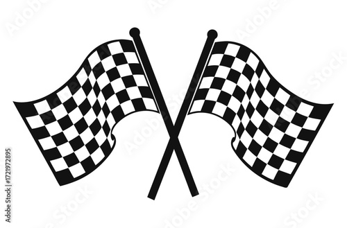 Crossed checkered flags waving, a symbol of victory, speed, and competition, perfect for racing event promotions, motorsport branding, and winning business concepts.