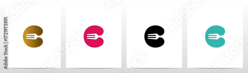 Fork Cutlery Negative Space on Letter Initial Logo Design C