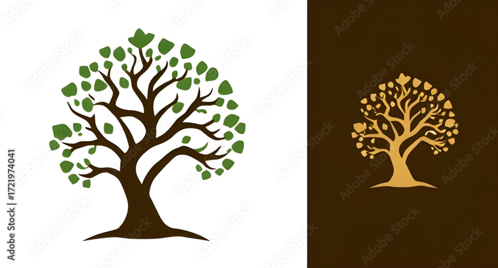 Naklejka premium tree logo, elegant nature logo, hand drawn tree logo, artistic nature logo, tree emblem, circular tree logo, sustainable tree logo, modern eco logo, abstract botanical logo