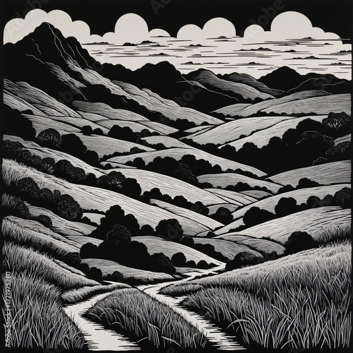 Beautiful greyscale Landscape of desert mountains