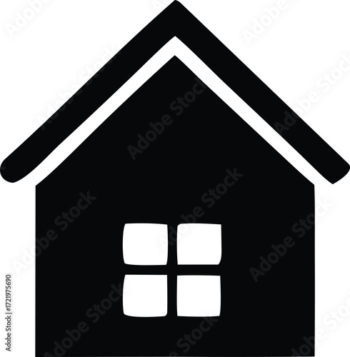 Simple black silhouette of a house with a four-pane window iconic symbol for home real estate property dwelling residence shelter and architectural design