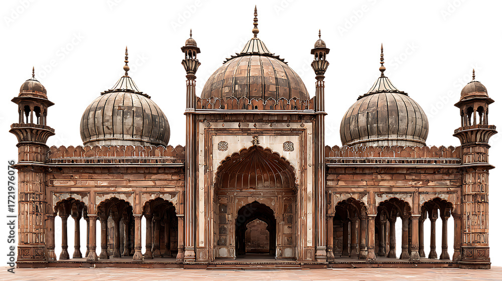 Obraz premium Old mosque with domes and minarets isolated on transparent background
