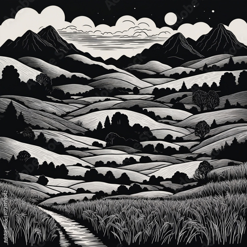 Beautiful greyscale Landscape of desert mountains