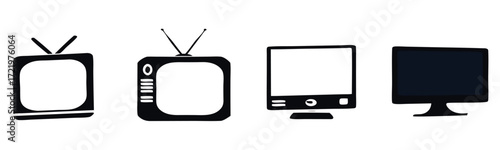 Vector art of a collection of television icons showcasing the evolution of tv technology 