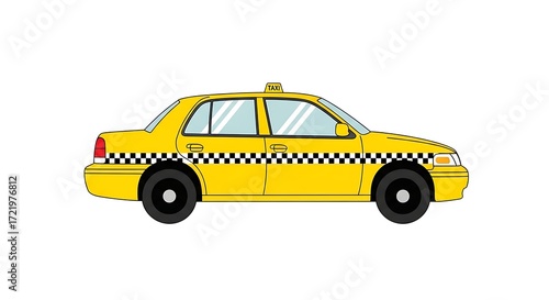 Classic yellow new york city taxi cab with checkered stripe