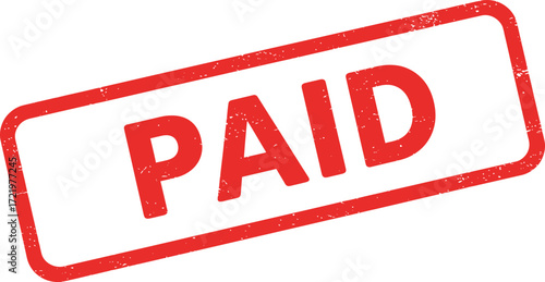 Red rectangular stamp graphic with the word paid boldly printed in red letters isolated on transparent background
