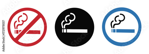 No smoking no vaping and smoking area sign set. Forbidden sign icon isolated on white background vector illustration.  
