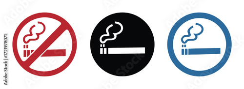 No smoking no vaping and smoking area sign set. Forbidden sign icon isolated on white background vector illustration.  
