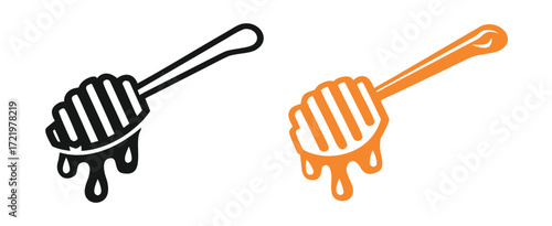 Honey Dipper with Dripping Honey, Outline Icon, vector illustration 
