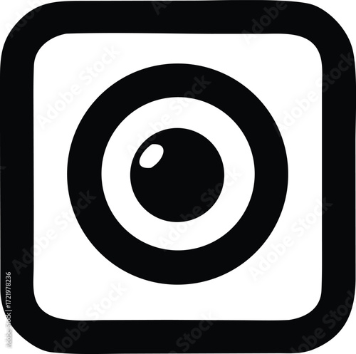 Modern black and white camera lens icon minimalist design capturing photography innovation and digital imagery